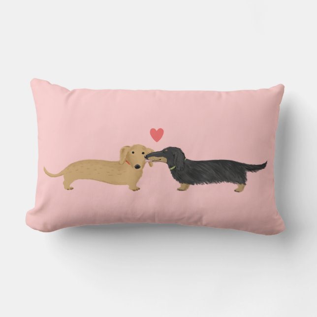 Coussin Rectangle Baiser de teckel avec amour mignon de chiens de (Recto)