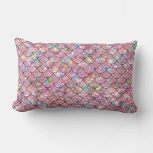 Coussin Rectangle Balances de poissons de sirène rose Holographique