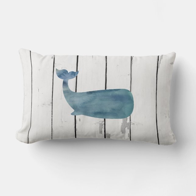 Coussin Rectangle Baleine Bleue Décor Rustique (Recto)