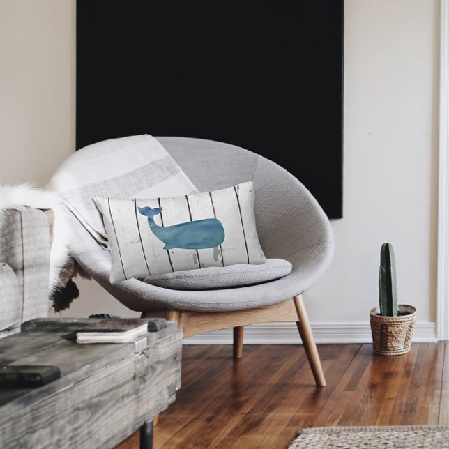 Coussin Rectangle Baleine Bleue Décor Rustique (Créateur téléchargé)