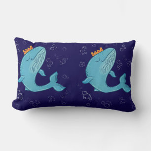 Coussin Rectangle Baleine Roi avec Couronne   Art folklorique océani