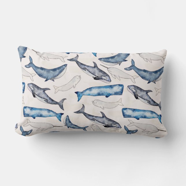 Coussin Rectangle Baleines aquarelles (Recto)