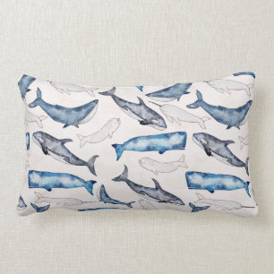 Coussin Rectangle Baleines aquarelles