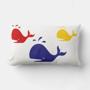 Coussin Rectangle baleines bleues, jaunes et rouges de la marine sur