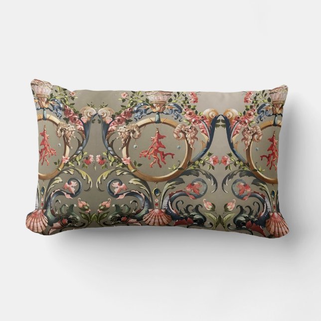 COUSSIN RECTANGLE BALEINES DE MER, CORAUX, DOLPHINES, ANCIENS BALEIN (Recto)