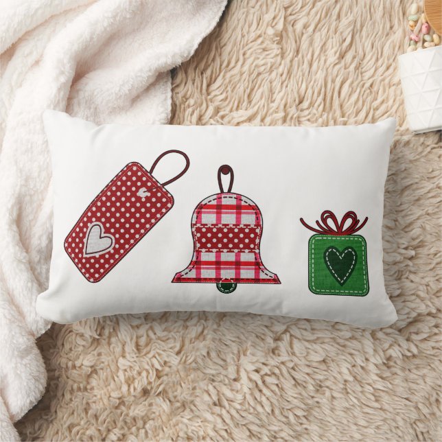 Coussin Rectangle Balise mignonne Ornement Rouge Vert Ajouter Nom No (Couverture)