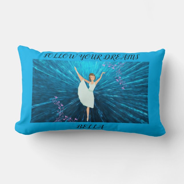 Coussin Rectangle Ballerina "Suivez vos rêves" avec le nom (Recto)