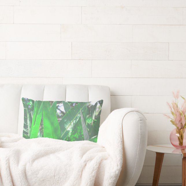 Coussin Rectangle Banane verte type plante pastel feuille (Canapé)