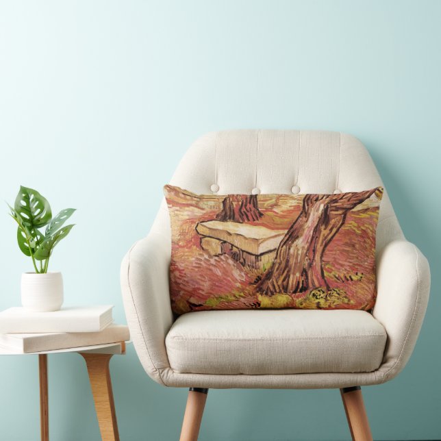 Coussin Rectangle Banc de pierre de Van Gogh dans le jardin, hôpital (Chaise)