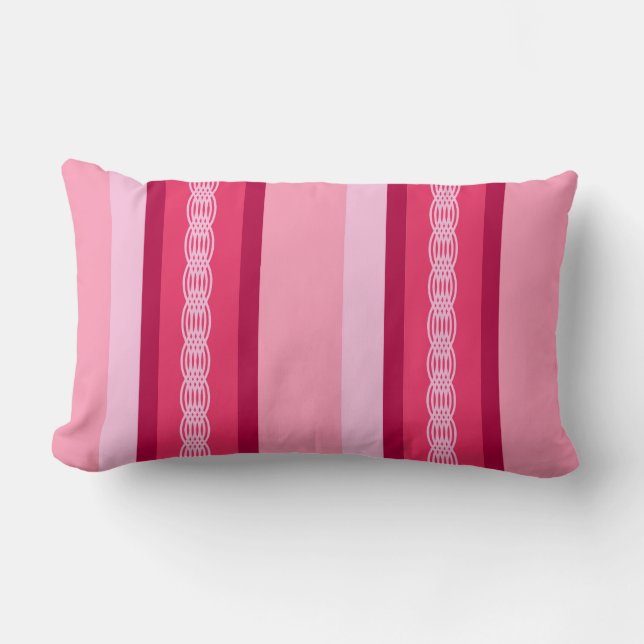 Coussin Rectangle Bande d'auvent du milieu du siècle - rose et vin (Recto)