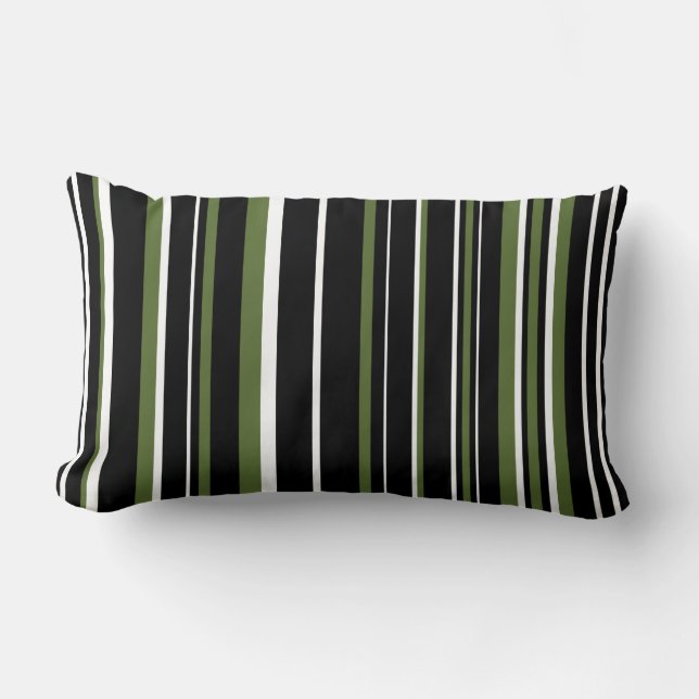 Coussin Rectangle Bande de codes à barres noir, vert olive et blanc (Recto)