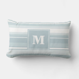 Coussin Rectangle Bandes bleu glace monogramme