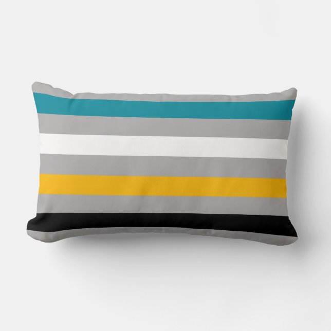 Coussin Rectangle Bandes de couleurs en gris, turquoise, blanc, jaun (Recto)
