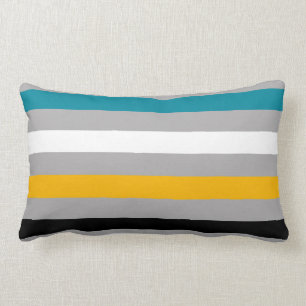 Coussin Rectangle Bandes de couleurs en gris, turquoise, blanc, jaun