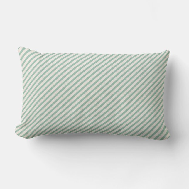Coussin Rectangle Bandes de menthe diagonale et crème (Recto)