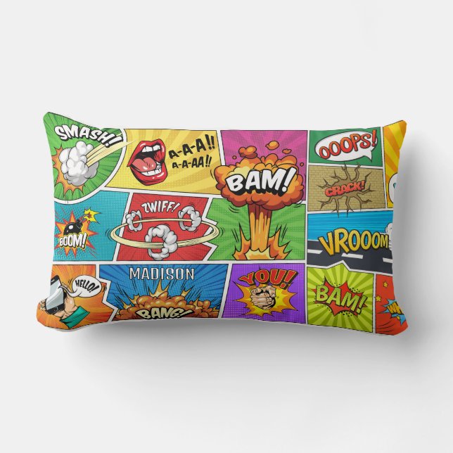 Coussin Rectangle Bandes dessinées nom personnalisé (Recto)