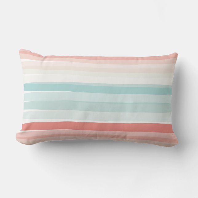 Coussin Rectangle Bandes estivales en corail et turquoise (Recto)