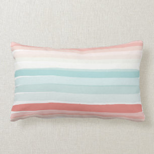 Coussin Rectangle Bandes estivales en corail et turquoise