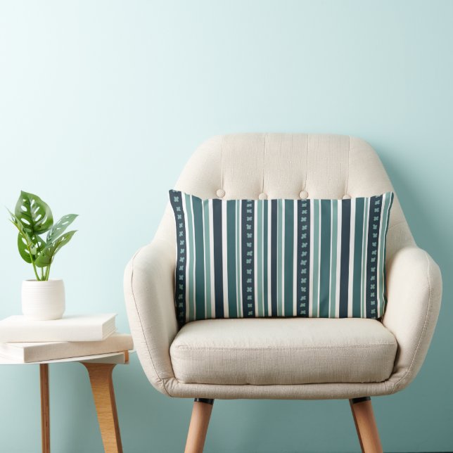 Coussin Rectangle Bandes et croix en bleu et vert (Chaise)