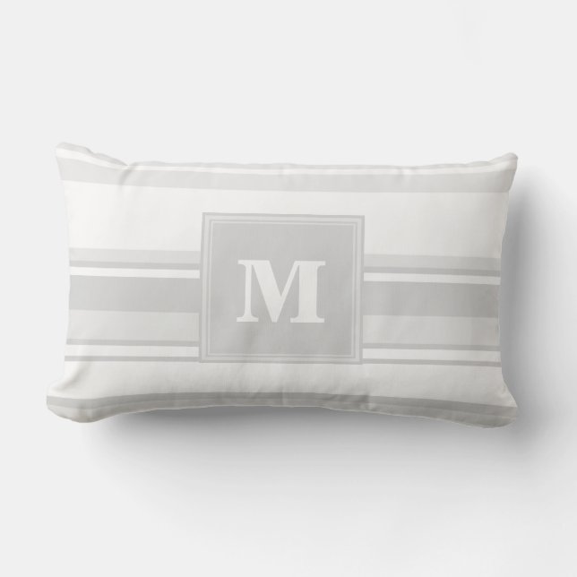 Coussin Rectangle Bandes gris clair monogrammes (Recto)