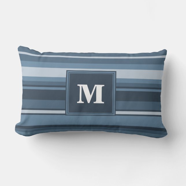 Coussin Rectangle Bandes gris monogramme (Recto)