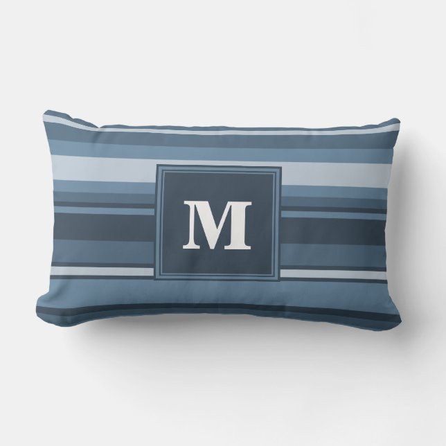 Coussin Rectangle Bandes gris monogramme (Recto)