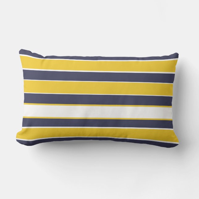Coussin Rectangle Bandes horizontales, jaune moutarde, bleu marine,  (Recto)