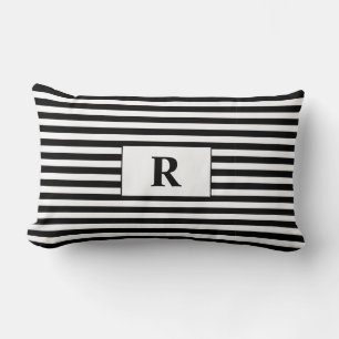 Coussin Rectangle Bandes noires/blanches monogrammes