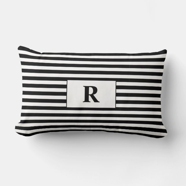Coussin Rectangle Bandes noires/blanches monogrammes (Recto)