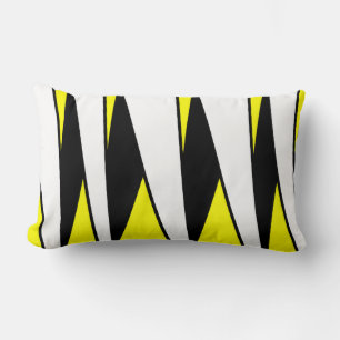 Coussin Rectangle Bandes non parallèles, noir et blanc sur jaune