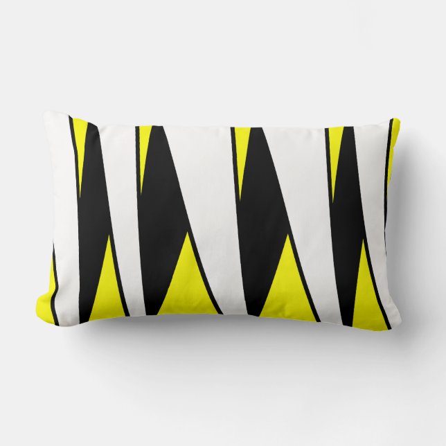 Coussin Rectangle Bandes non parallèles, noir et blanc sur jaune (Recto)