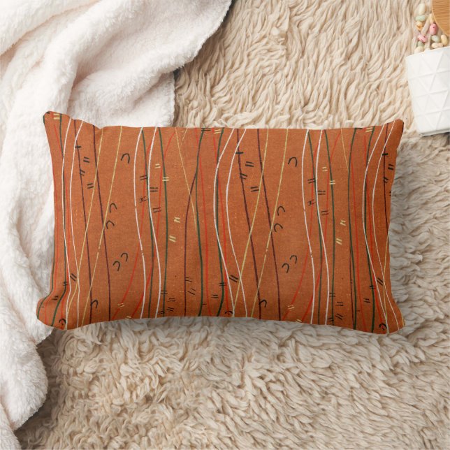 Coussin Rectangle Bandes Rouges Ondulées : Art Abstrait Japonais Mod (Couverture)