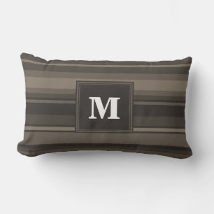 Coussin Rectangle Bandes taupe monogramme