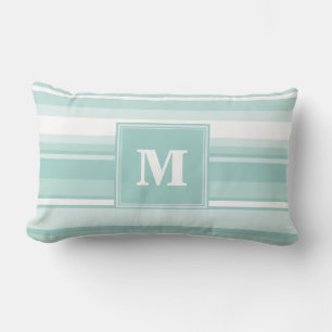Coussin Rectangle Bandes vertes de menthe monogramme
