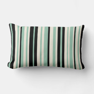 Coussin Rectangle Bandes verticales en Mint, Noir et Crème
