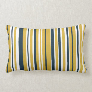 Coussin Rectangle Bandes Verticales Moutarde Jaune, Bleu Marine, Bla