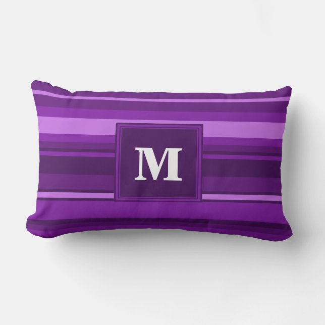 Coussin Rectangle Bandes violettes monogrammes (Recto)