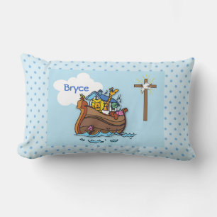 Coussin Rectangle Baptême personnalisable de bébé de l'Arche de Noé,