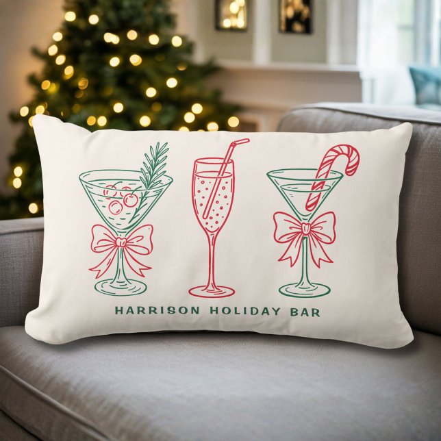 Coussin Rectangle Bar de vacances personnalisé Noël (Personalized Holiday Bar Christmas Lumbar Pillow)