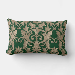 Coussin Rectangle Baroque Damask Brocade crème beige sur vert