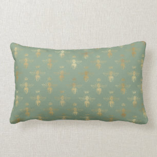 Coussin Rectangle Basil Green et Gold Queen Bee Personnalisé