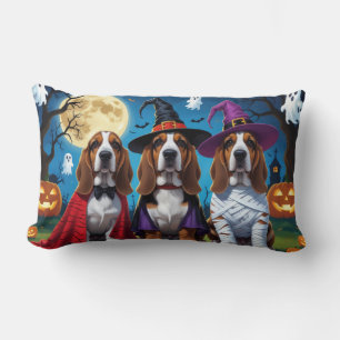 Coussin Rectangle Basset Hound Chiens Citrouille Halloween Funny
