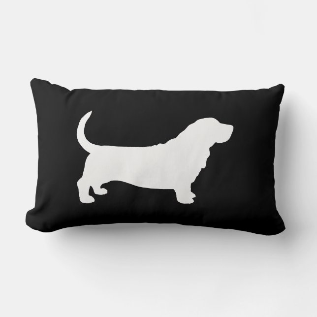 Coussin Rectangle Basset Hound Dog Silhouette Noir et Blanc (Recto)
