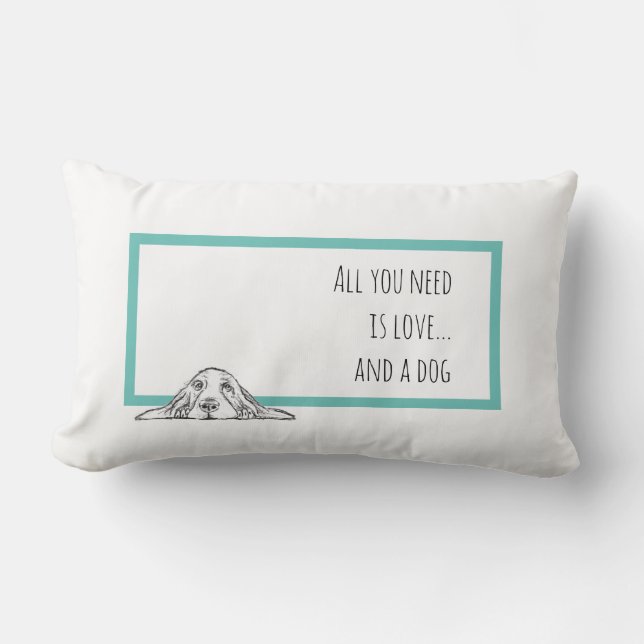 Coussin Rectangle basset hound noir blanc yeux de chiot simple  (Recto)
