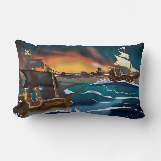 Coussin Rectangle Bataille de navire pirate ! (Recto)