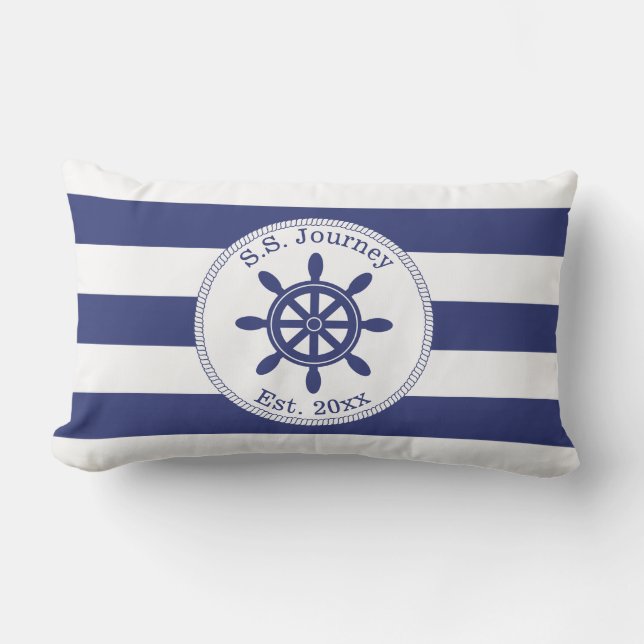 Coussin Rectangle Bateau à roue du capitaine nautique Ajouter le nom (Recto)
