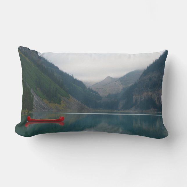 Coussin Rectangle Bateau Canoë Rouge Lac Paisible Beau (Recto)