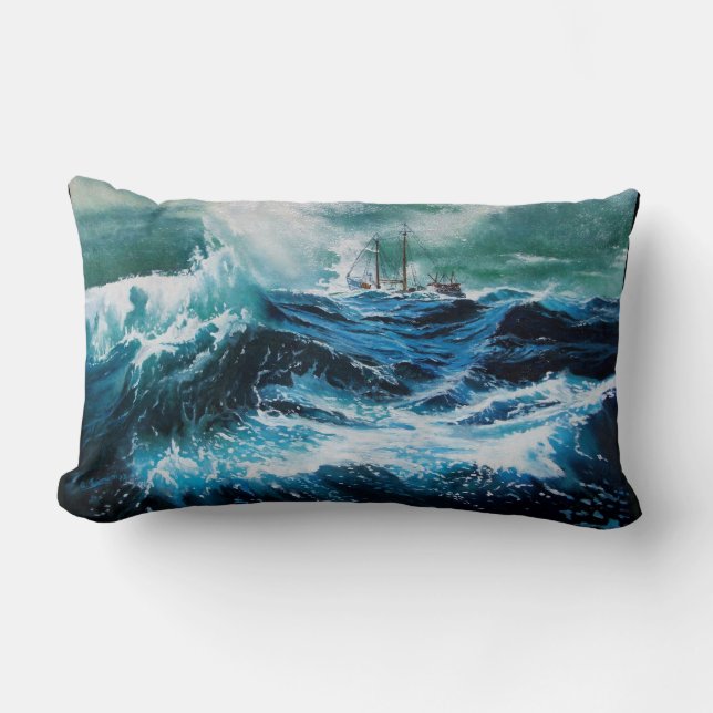 Coussin Rectangle Bateau dans la mer dans la tempête (Recto)