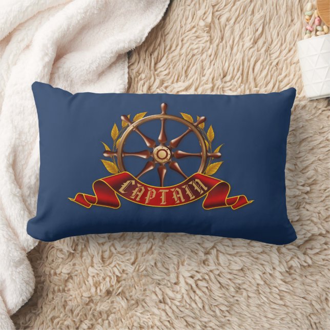 Coussin Rectangle Bateau de capitaine d'or nautique Marine Bleue (Couverture)