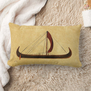 Coussin Rectangle Bateau viking à voile rouge